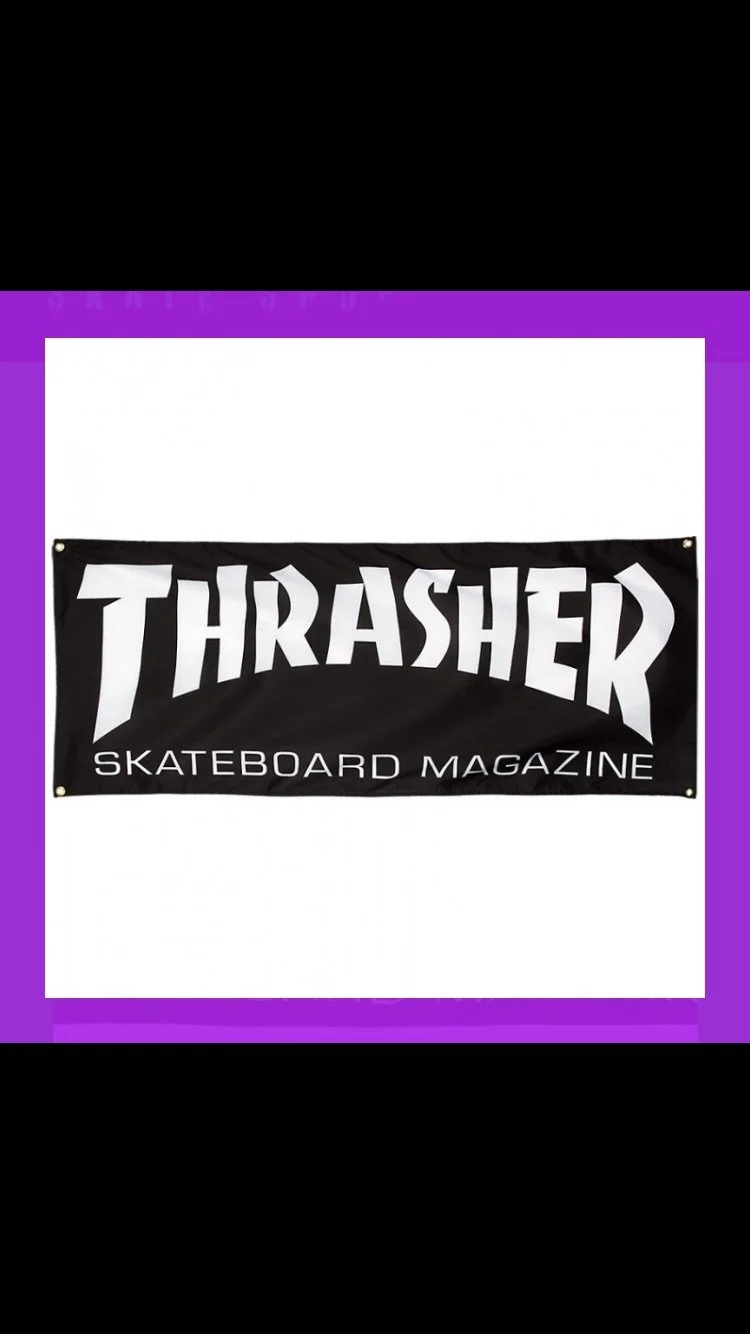 THRASHER~ MAGAZINE LOGO BANNER — DEATHGEAR PRODUCTS SKATE SHOP